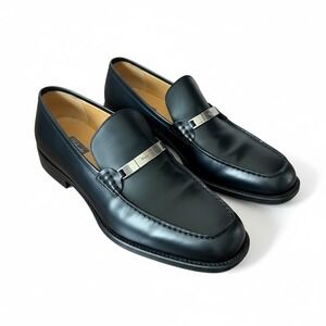 Salvatore Ferragamo Black Leather Loafers Silver Bit Men's 12D